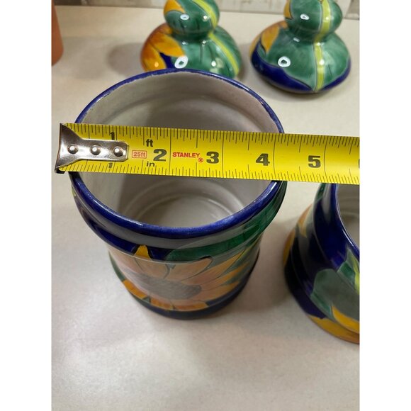 Mexican Blue Talavera Pottery Canister Set of 2 Sunflower w/ Lids - Picture 8 of 16